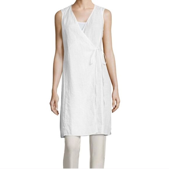 Eileen Fisher Top Women’s Organic Handkerchief Linen V Neck Wrap White Small P - Picture 4 of 13